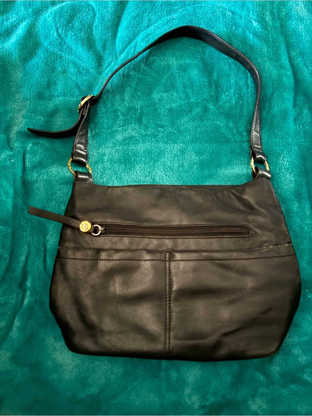 Classic Black Leather Shoulder Bag with Gold Hardware